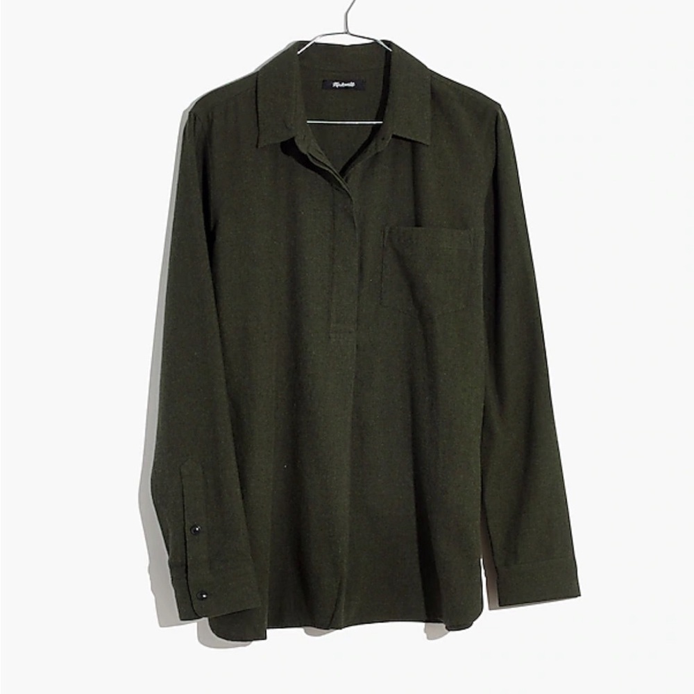 Madewell classic ex boyfriend green flannel shirt